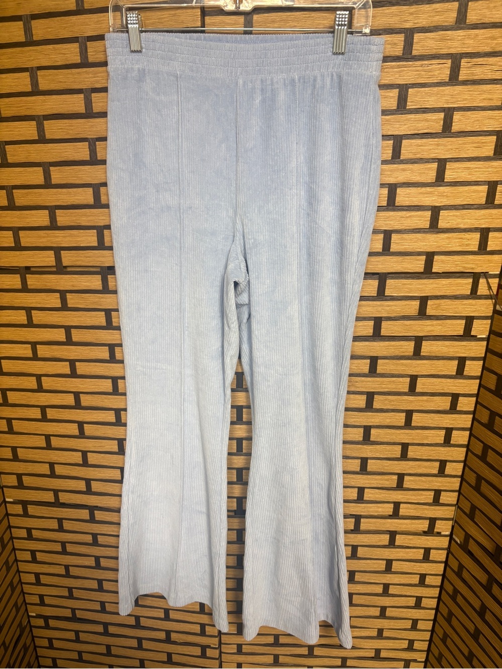 Aerie blue ribbed velvet flared leg pull on pants size medium